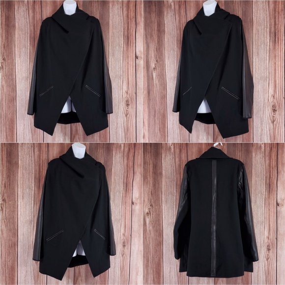 Spanx Womens Large Drape Front Jacket Very Black Convertible Faux Leather 50176R - Picture 2 of 16